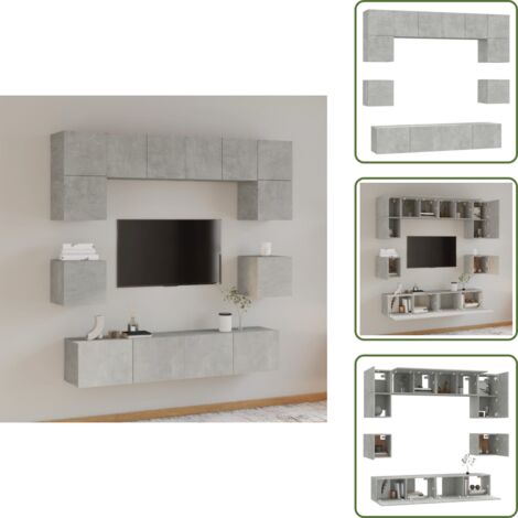 The Living Store Set Mobili Porta TV 8pz Grigio Cemento in Legno Multistrato - Mobile per TV