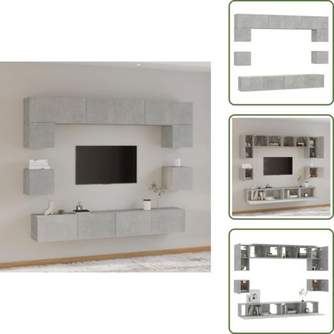 The Living Store Set Mobili Porta TV 8pz Grigio Cemento in Legno Multistrato - Mobile TV a muro