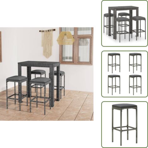 The Living Store Set muebles bar jardín 5 piezas y cojines ratán sintético gris - Muebles de jardín
