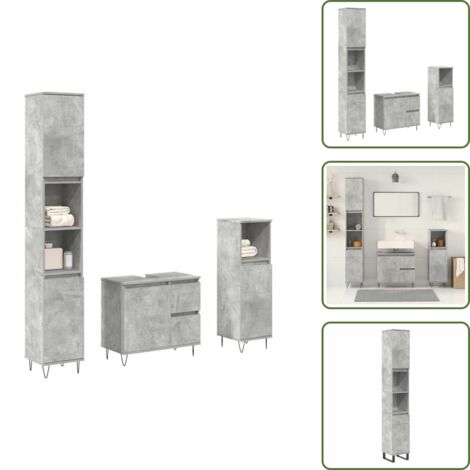 The Living Store Set muebles de baño 2 piezas madera contrachapada gris hormigón - Armario de baño