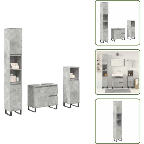 The Living Store Set muebles de baño 2 piezas madera contrachapada gris hormigón - Armario de baño