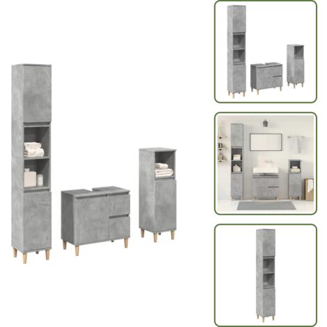 The Living Store Set muebles de baño 2 piezas madera contrachapada gris hormigón - Armario de baño