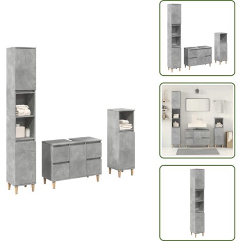 The Living Store Set muebles de baño 2 piezas madera contrachapada gris hormigón - Armario de baño