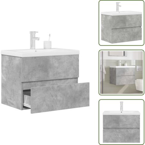 The Living Store Set muebles de baño 2 piezas madera contrachapada gris hormigón - Lavabo