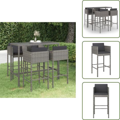 The Living Store Set muebles de bar jardín 5 pzas y cojines ratán sintético gris - Muebles de exterior
