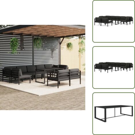 The Living Store Set muebles de jardín 10 pzas y cojines aluminio gris antracita - Muebles aluminio