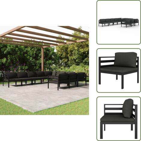The Living Store Set muebles de jardín 10 pzas y cojines aluminio gris antracita - Muebles de exterior