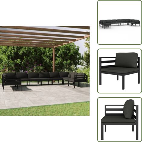 The Living Store Set muebles de jardín 10 pzas y cojines aluminio gris antracita - Muebles de exterior
