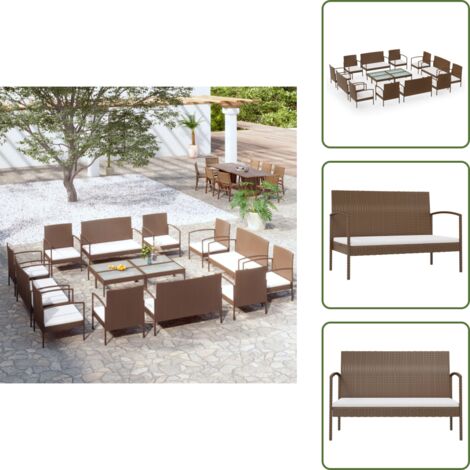 The Living Store Set muebles de jardín 16 pzas y cojines ratán sintético marrón - Sofás de jardín