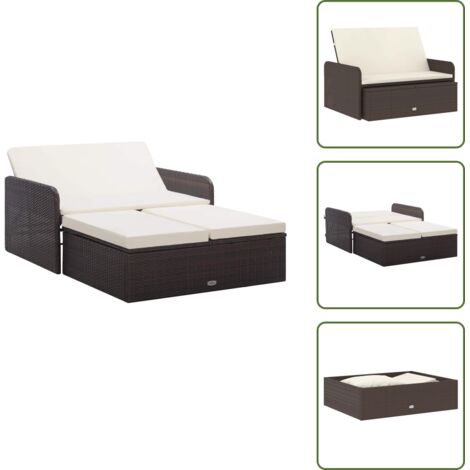 The Living Store Set muebles de jardín 2 piezas y cojines ratán sintético marrón - Sofá de jardín