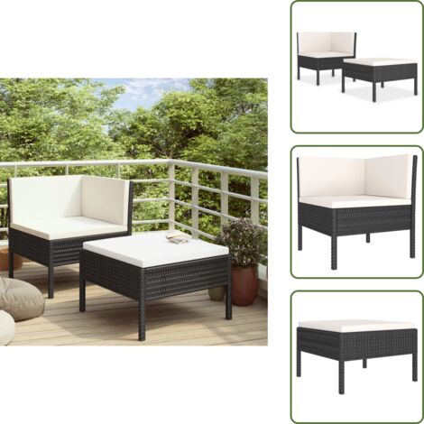 The Living Store Set muebles de jardín 2 piezas y cojines ratán sintético negro - Sofá de jardín