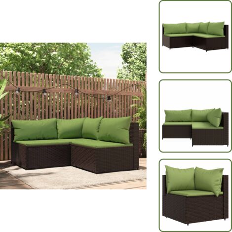 The Living Store Set muebles de jardín 3 piezas y cojines ratán sintético marrón - Sofás de jardín