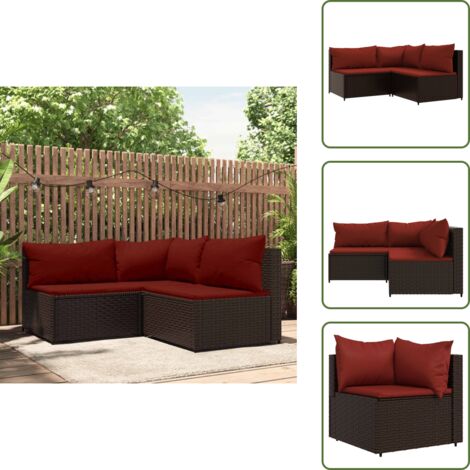 The Living Store Set muebles de jardín 3 piezas y cojines ratán sintético marrón - Sofás de jardín
