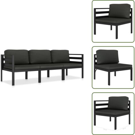 The Living Store Set muebles de jardín 3 pzas y cojines aluminio gris antracita - Muebles de jardín