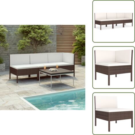 The Living Store Set muebles de jardín 3 pzas y cojines ratán sintético marrón - Sofás de jardín