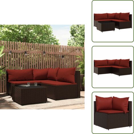 The Living Store Set muebles de jardín 4 piezas y cojines ratán sintético marrón - Sofá de jardín