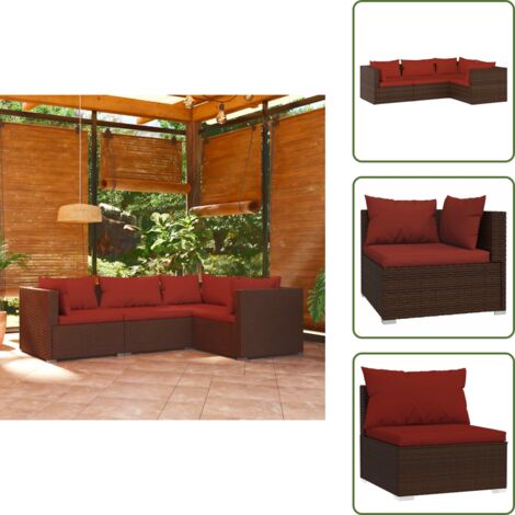 The Living Store Set muebles de jardín 4 piezas y cojines ratán sintético marrón - Sofás de jardín