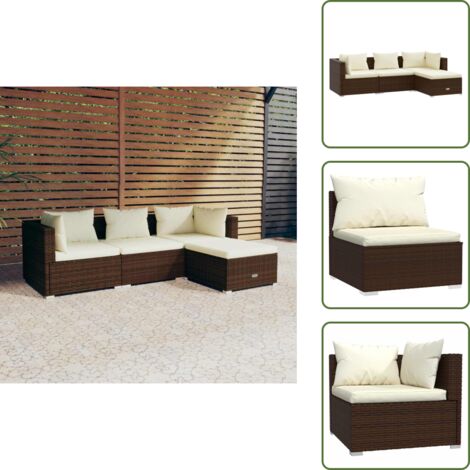 The Living Store Set muebles de jardín 4 piezas y cojines ratán sintético marrón - Sofás de jardín