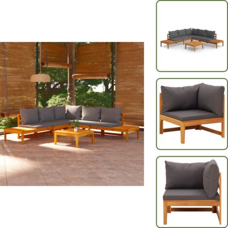 The Living Store Set muebles de jardín 4 pzas cojines gris oscuro madera acacia - Muebles de jardín
