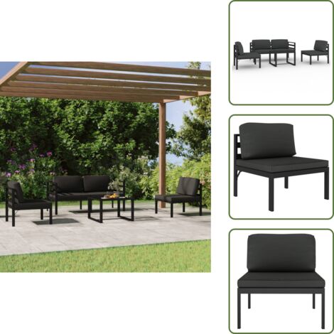 The Living Store Set muebles de jardín 5 pzas y cojines aluminio gris antracita - Muebles de exterior