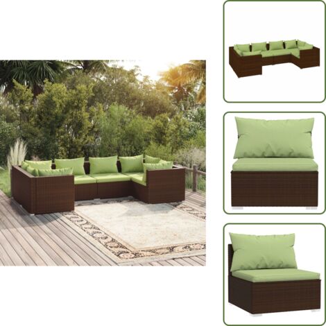 The Living Store Set muebles de jardín 6 piezas y cojines ratán sintético marrón - Sofás de jardín