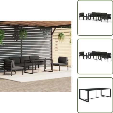 The Living Store Set muebles de jardín 6 pzas y cojines aluminio gris antracita - Muebles aluminio