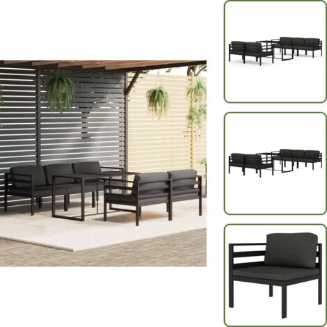 The Living Store Set muebles de jardín 6 pzas y cojines aluminio gris antracita - Muebles aluminio