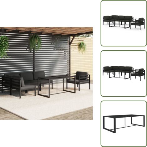 The Living Store Set muebles de jardín 6 pzas y cojines aluminio gris antracita - Muebles de exterior