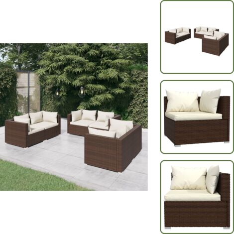 The Living Store Set muebles de jardín 6 pzas y cojines ratán sintético marrón - Sofás de jardín