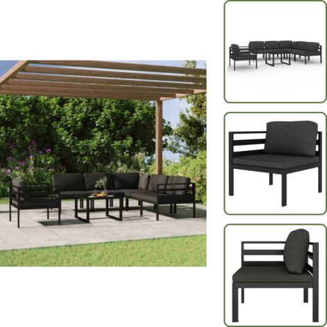 The Living Store Set muebles de jardín 7 pzas y cojines aluminio gris antracita - Muebles aluminio