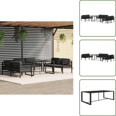 The Living Store Set muebles de jardín 7 pzas y cojines aluminio gris antracita - Muebles de exterior