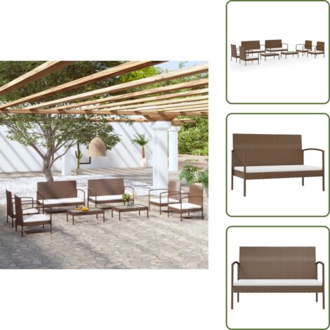 The Living Store Set muebles de jardín 8 piezas y cojines ratán sintético marrón - Sofás de jardín