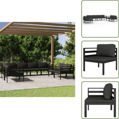 The Living Store Set muebles de jardín 8 pzas y cojines aluminio gris antracita - Muebles aluminio