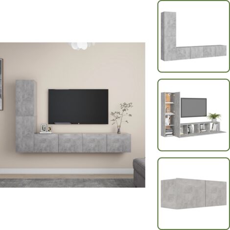 The Living Store Set muebles de salón TV 4 pzas madera ingeniería gris hormigón - Armarios de TV