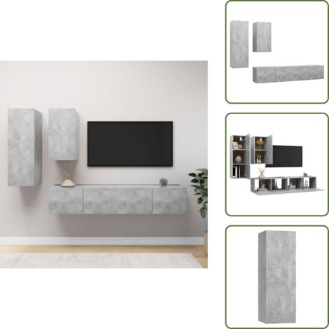 The Living Store Set muebles de salón TV 4 pzas madera ingeniería gris hormigón - Muebles de TV