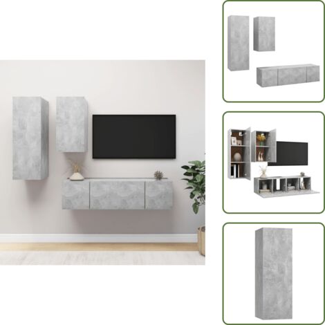 The Living Store Set muebles de salón TV 4 pzas madera ingeniería gris hormigón - Muebles de TV