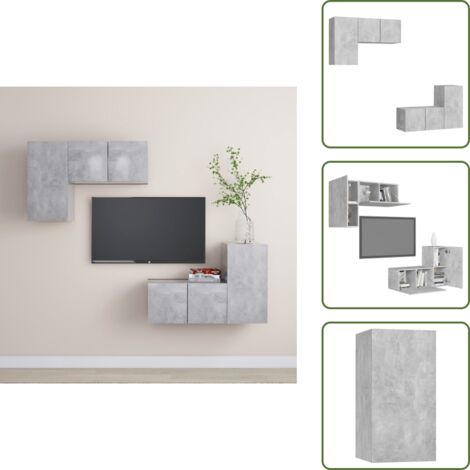 The Living Store Set muebles de salón TV 4 pzas madera ingeniería gris hormigón - Soporte para TV