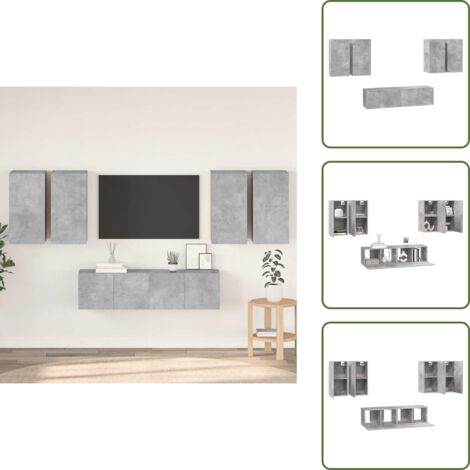 The Living Store Set muebles de salón TV 6 pzas madera ingeniería gris hormigón - Muebles de TV