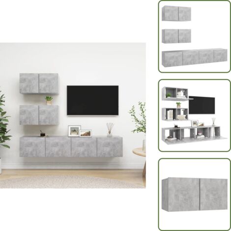 The Living Store Set muebles de salón TV 7 pzas madera ingeniería gris hormigón - Muebles de TV