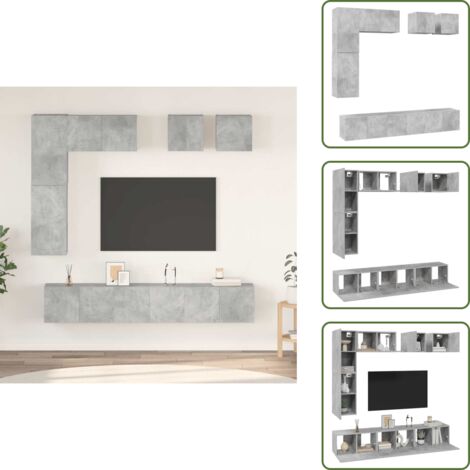 The Living Store Set muebles de salón TV 8 pzas madera ingeniería gris hormigón - Muebles de salón
