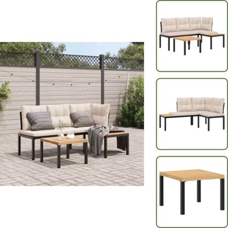 The Living Store Set Panche Giardino Cuscini 3pz Nero Acciaio Verniciato Polvere - Tavolo da patio