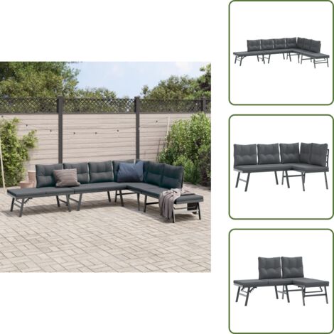 The Living Store Set Panche Giardino Cuscini 4pz Nere Acciaio Verniciato Polvere - Panca da esterno