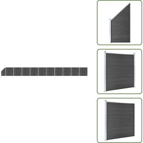 The Living Store Set Pannelli di Recinzione in WPC 1830x(105-186) cm Nero - Pannelli di recinzione