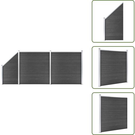 The Living Store Set Pannelli di Recinzione in WPC 446x(105-186) cm Nero - Pannelli di recinzione