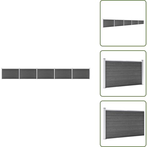 The Living Store Set Pannelli di Recinzione in WPC 872x105 cm Nero - Pannelli di recinzione