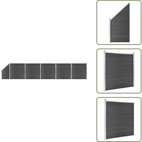 The Living Store Set Pannelli di Recinzione in WPC 965x(105-186) cm Nero - Pannelli di recinzione