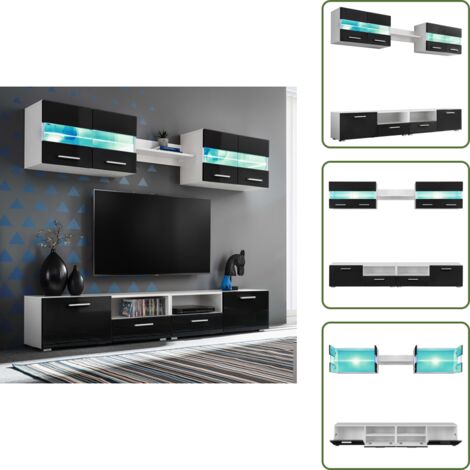 The Living Store Set Parete Attrezzata Porta TV con Luci LED 5 pz Nero Lucido - Armadietto a muro