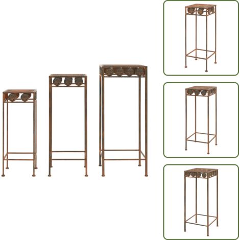 The Living Store Set Piedistalli per Piante 3 pz Vintage Metallo Effetto Ruggine - Piedistalli in metallo