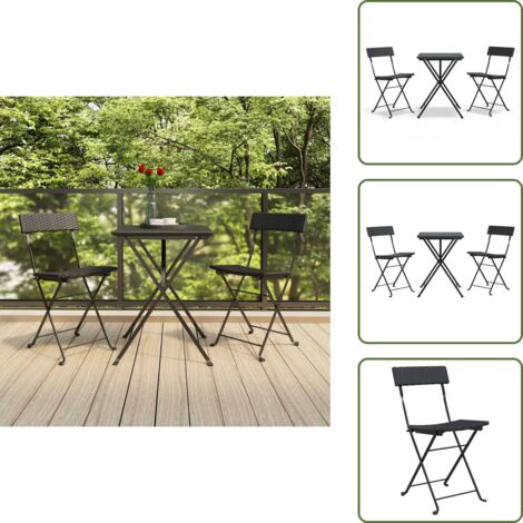 The Living Store Set Pieghevole da Bistrò 3 pz Nero in Polyrattan - Tavolo da bistrò