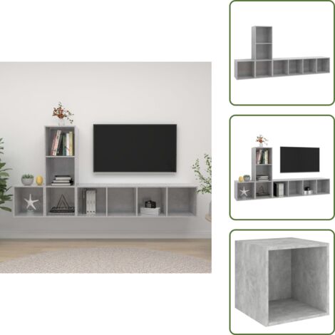 The Living Store Set Porta TV 3 pz Grigio Cemento in Truciolato - Set armadi TV
